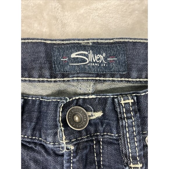Silver Jeans Men’s Size 33 Dark Blue ZAC Selvedge Thick Stitch Faux Flap *STAIN* - Picture 3 of 16